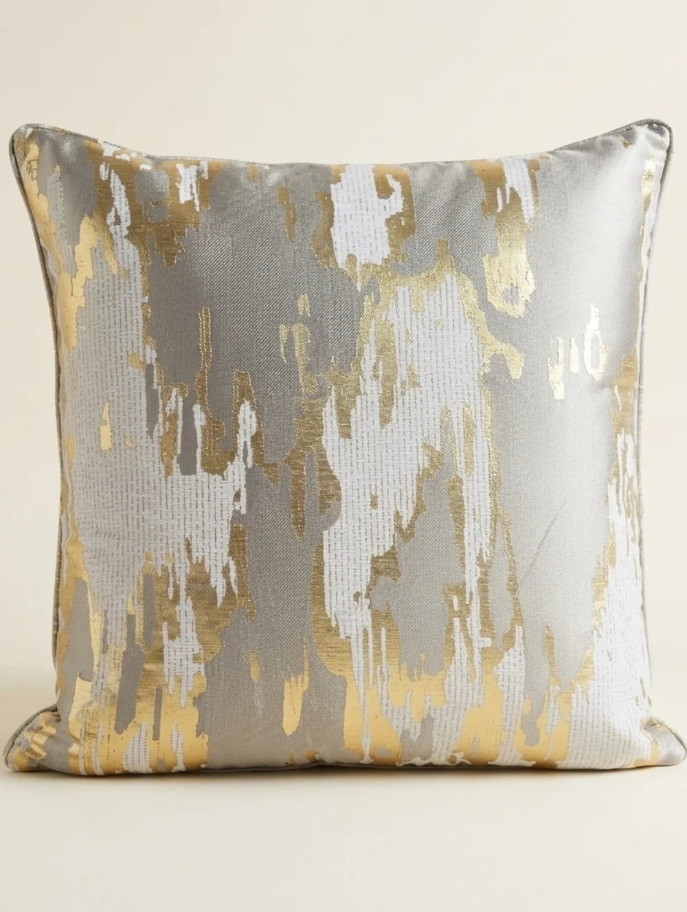 Callisto Home Brocade Gold Gray Foil Metallic 24x24 Square Decorative Pillow